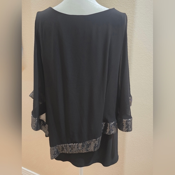 S. Levine Black Chiffon Overlay Evening Top with Sequin Trim, size XL - Picture 2 of 9